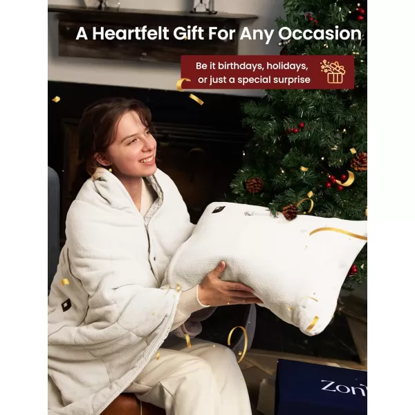 ZonLi ZHug Heated Blanket Battery Operated Portable Heated Blanket Cordless Heated Blanket with Cloak and Pillow Design 10000 mAh Battery Heated Blanket with 3 Heating Levels Honied WhiteCreamy White