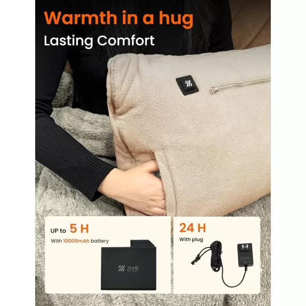 ZonLi ZHug Heated Blanket Battery Operated Portable Heated Blanket Cordless Heated Blanket with Cloak and Pillow Design 10000 mAh Battery Heated Blanket with 3 Heating Levels Honied WhiteSoft Pink