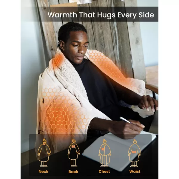 ZonLi ZHug Heated Blanket Battery Operated Portable Heated Blanket Cordless Heated Blanket with Cloak and Pillow Design 10000 mAh Battery Heated Blanket with 3 Heating Levels Honied WhiteCreamy White