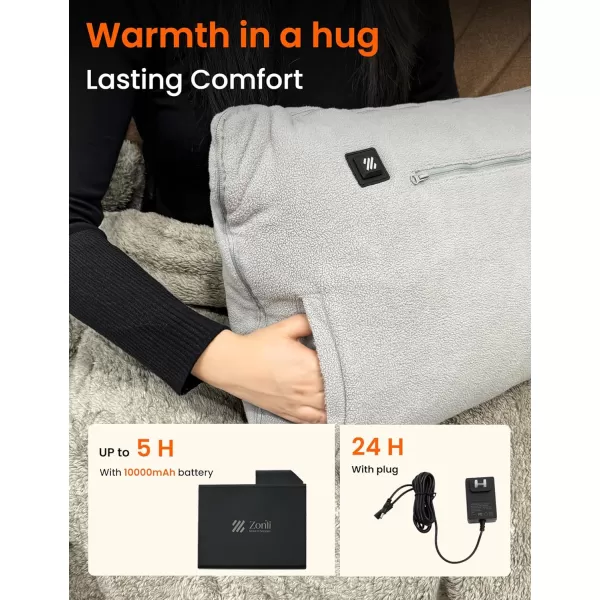 ZonLi ZHug Portable Heated Blanket Heated Blanket Battery Operated Cordless Heated Blanket with Cloak and Pillow Design 10000 mAh Battery Heated Blanket with 3 Heating Levels Ember Gray