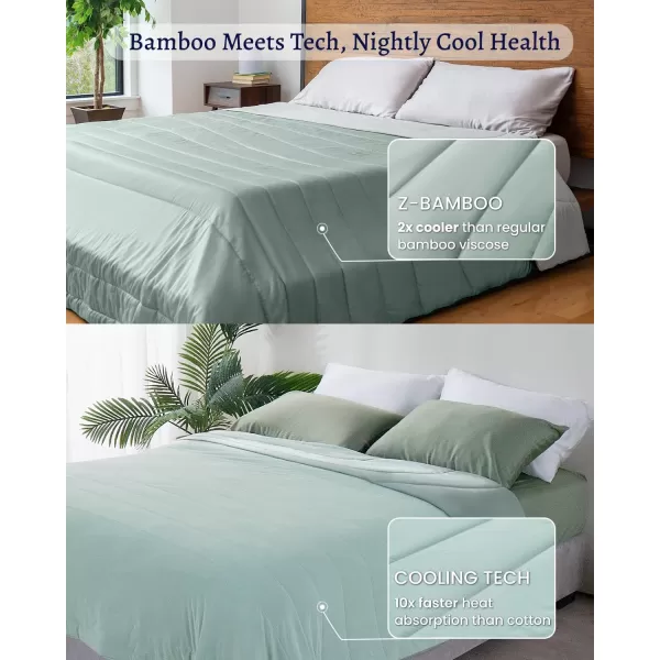 ZonLi ZMagic Cooling Bundle Comforter  Cooling Fitted Sheet  Pillowcase Iceberg Green Queen