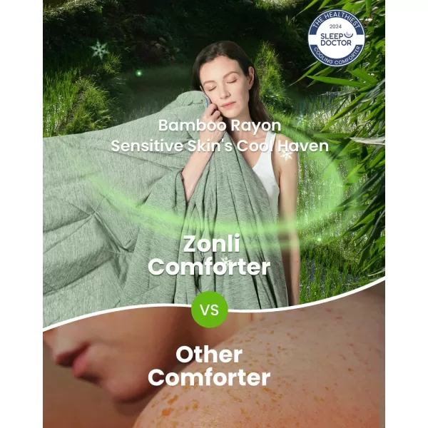 ZonLi ZMagic Cooling Comforter Hypoallergenic Bamboo Viscose Lightweight Breathable Soft Summer Blanket for Hot Sleepers Quickly Cooling Quilt for Night Sweats Iceberg Green Twin 60quotx80quot06  Green