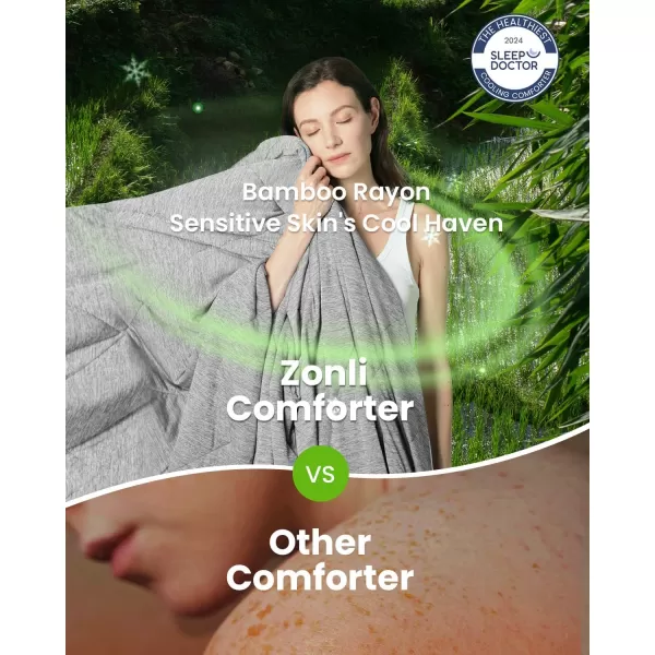 ZonLi ZMagic Cooling Comforter Hypoallergenic Bamboo Viscose Lightweight Breathable Soft Summer Blanket for Hot Sleepers Quickly Cooling Quilt for Night Sweats Iceberg Green Twin 60quotx80quot01  Amber Gray