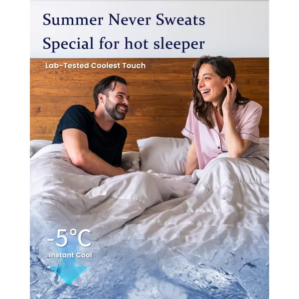 ZonLi ZMagic Cooling Comforter Hypoallergenic Bamboo Viscose Lightweight Breathable Soft Summer Blanket for Hot Sleepers Quickly Cooling Quilt for Night Sweats Iceberg Green Twin 60quotx80quot02  Misty Gray