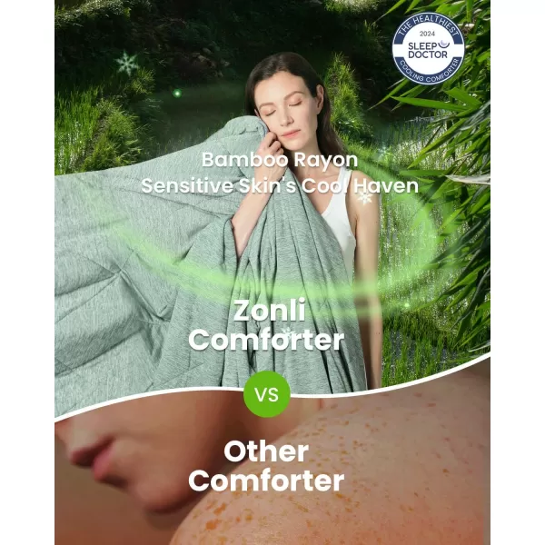 ZonLi ZMagic Cooling Comforter Hypoallergenic Bamboo Viscose Lightweight Breathable Soft Summer Blanket for Hot Sleepers Quickly Cooling Quilt for Night Sweats Iceberg Green Twin 60quotx80quot06  Green