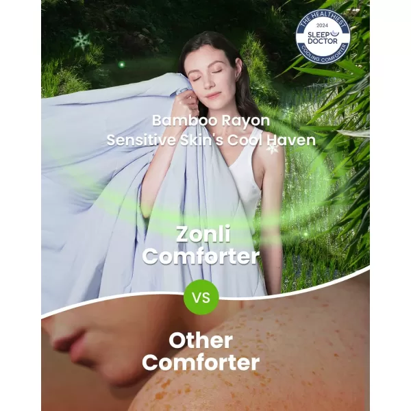 ZonLi ZMagic Cooling Comforter Hypoallergenic Bamboo Viscose Lightweight Breathable Soft Summer Blanket for Hot Sleepers Quickly Cooling Quilt for Night Sweats Iceberg Green Twin 60quotx80quot04  Skyway Blue