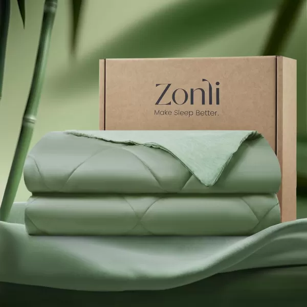 ZonLi ZMagic Cooling Comforter Hypoallergenic Bamboo Viscose Lightweight Breathable Soft Summer Blanket for Hot Sleepers Quickly Cooling Quilt for Night Sweats Iceberg Green Twin 60quotx80quot06  Green