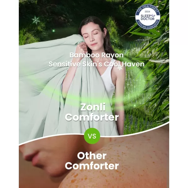 ZonLi ZMagic Cooling Comforter Hypoallergenic Bamboo Viscose Lightweight Breathable Soft Summer Blanket for Hot Sleepers Quickly Cooling Quilt for Night Sweats Iceberg Green Twin 60quotx80quot07  Iceberg Green