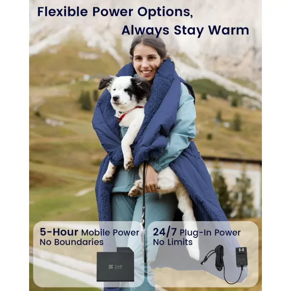 ZonLi ZStyle Battery Operated Heated Blanket Wearable Portable Heated Blanket Cordless with 10000mAH Battery Best for Office Outdoor Camping Heated Jacket 3 Heating Levels 74V Tailored CamelTailored Navy Blue
