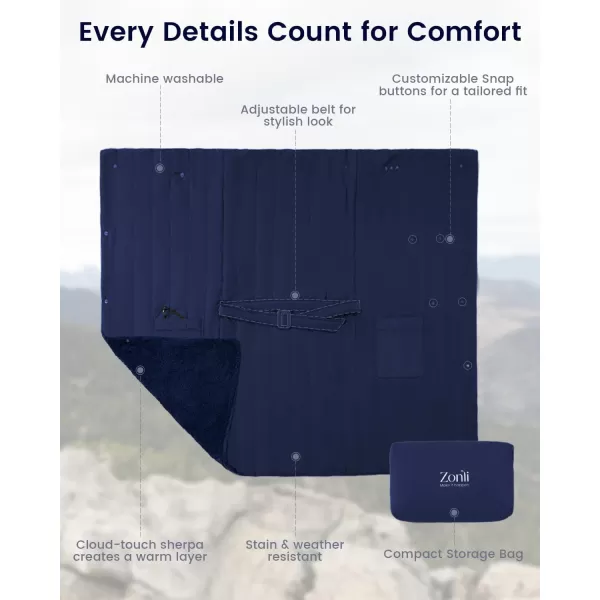 ZonLi ZStyle Battery Operated Heated Blanket Wearable Portable Heated Blanket Cordless with 10000mAH Battery Best for Office Outdoor Camping Heated Jacket 3 Heating Levels 74V Tailored CamelTailored Navy Blue