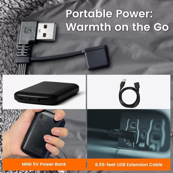 ZonLi ZStyle Battery Operated Heated Blanket Wearable Portable Heated Blanket Cordless with 10000mAH Battery Best for Office Outdoor Camping Heated Jacket 3 Heating Levels 74V Tailored CamelOriginal Grey