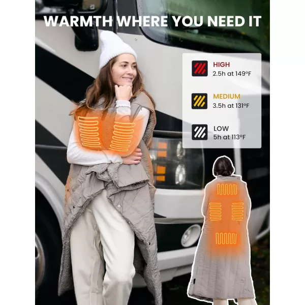 ZonLi ZStyle Battery Operated Heated Blanket Wearable Portable Heated Blanket Cordless with 10000mAH Battery Best for Office Outdoor Camping Heated Jacket 3 Heating Levels 74V Tailored CamelTailored Grey