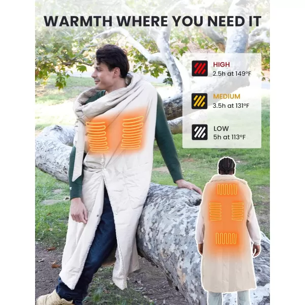 ZonLi ZStyle Battery Operated Heated Blanket Wearable Portable Heated Blanket Cordless with 10000mAH Battery Best for Office Outdoor Camping Heated Jacket 3 Heating Levels 74V Tailored CamelClassic Beige