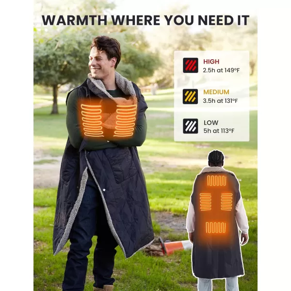 ZonLi ZStyle Battery Operated Heated Blanket Wearable Portable Heated Blanket Cordless with 10000mAH Battery Best for Office Outdoor Camping Heated Jacket 3 Heating Levels 74V Tailored CamelClassic Black