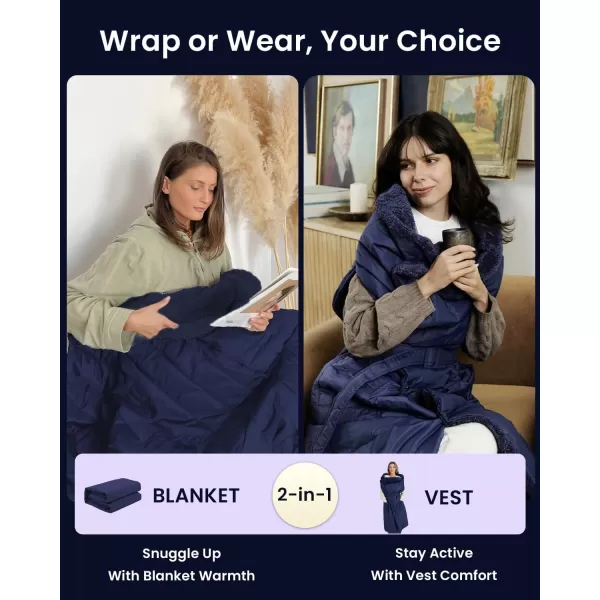 ZonLi ZStyle Battery Operated Heated Blanket Wearable Portable Heated Blanket Cordless with 10000mAH Battery Best for Office Outdoor Camping Heated Jacket 3 Heating Levels 74V Tailored CamelClassic Navy Blue
