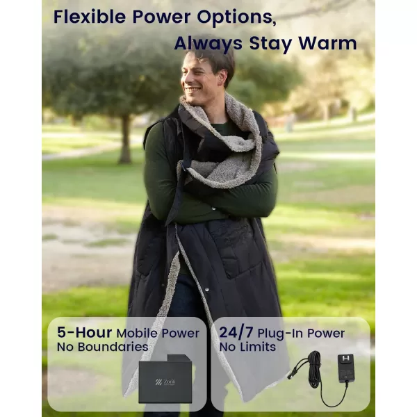 ZonLi ZStyle Battery Operated Heated Blanket Wearable Portable Heated Blanket Cordless with 10000mAH Battery Best for Office Outdoor Camping Heated Jacket 3 Heating Levels 74V Tailored CamelClassic Black