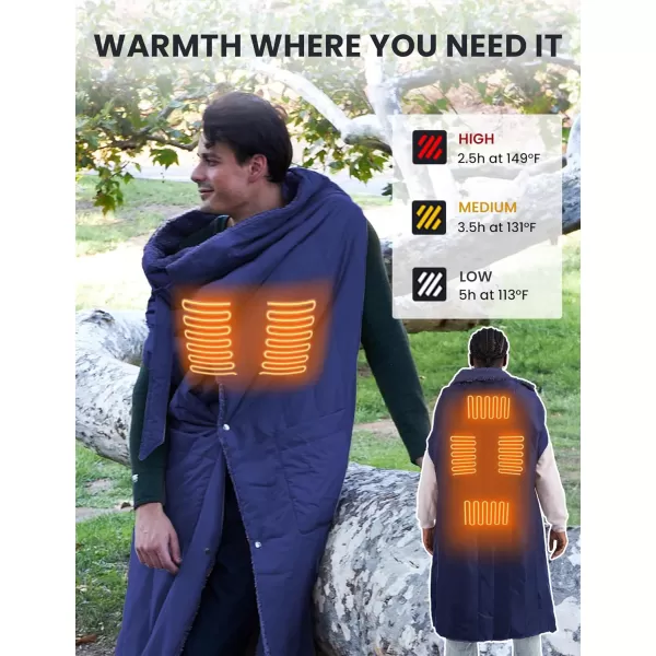 ZonLi ZStyle Battery Operated Heated Blanket Wearable Portable Heated Blanket Cordless with 10000mAH Battery Best for Office Outdoor Camping Heated Jacket 3 Heating Levels 74V Tailored CamelClassic Navy Blue