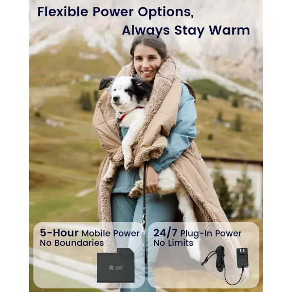 ZonLi ZStyle Battery Operated Heated Blanket Wearable Portable Heated Blanket Cordless with 10000mAH Battery Best for Office Outdoor Camping Heated Jacket 3 Heating Levels 74V Tailored CamelTailored Camel
