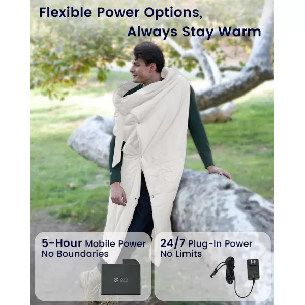 ZonLi ZStyle Battery Operated Heated Blanket Wearable Portable Heated Blanket Cordless with 10000mAH Battery Best for Office Outdoor Camping Heated Jacket 3 Heating Levels 74V Tailored CamelClassic Beige