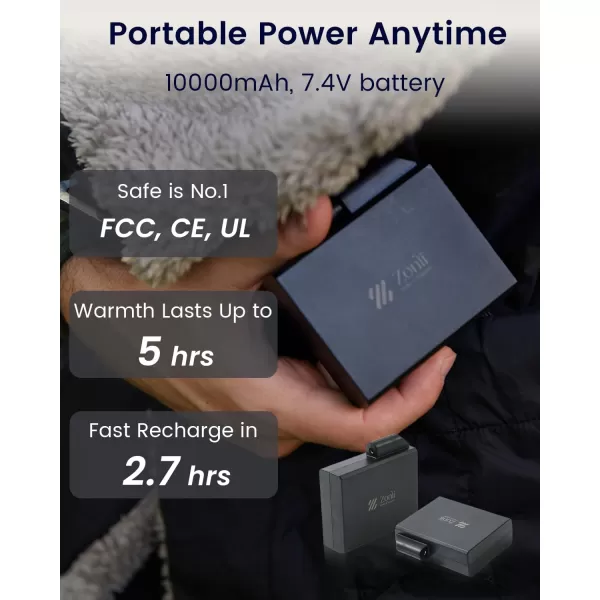 ZonLi ZStyle Battery Operated Heated Blanket Wearable Portable Heated Blanket Cordless with 10000mAH Battery Best for Office Outdoor Camping Heated Jacket 3 Heating Levels 74V Tailored CamelTailored Grey