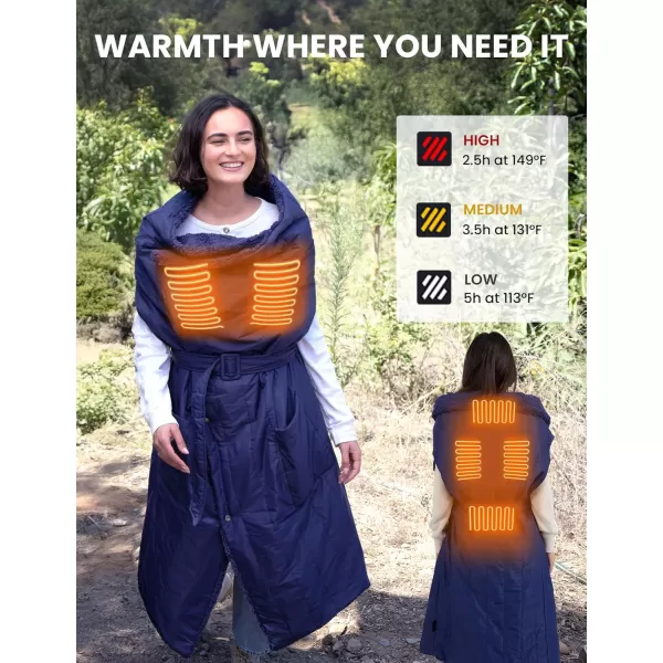 ZonLi ZStyle Battery Operated Heated Blanket Wearable Portable Heated Blanket Cordless with 10000mAH Battery Best for Office Outdoor Camping Heated Jacket 3 Heating Levels 74V Tailored CamelTailored Navy Blue