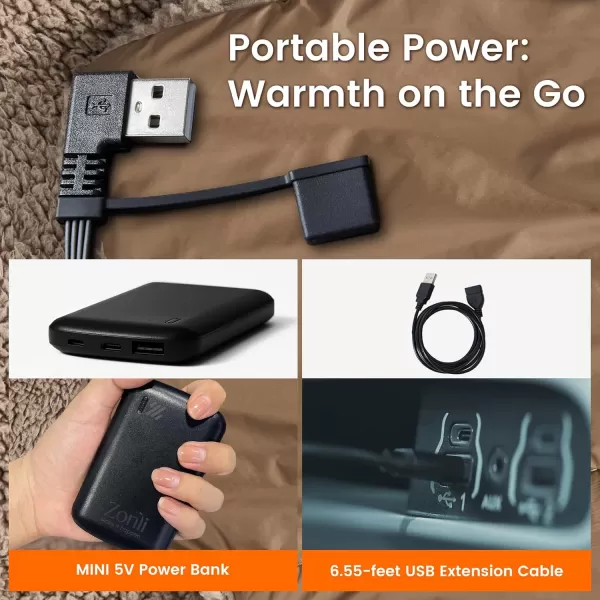 ZonLi ZStyle Battery Operated Heated Blanket Wearable Portable Heated Blanket Cordless with 10000mAH Battery Best for Office Outdoor Camping Heated Jacket 3 Heating Levels 74V Tailored CamelDark Brown