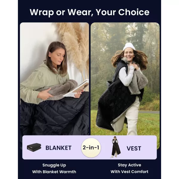 ZonLi ZStyle Battery Operated Heated Blanket Wearable Portable Heated Blanket Cordless with 10000mAH Battery Best for Office Outdoor Camping Heated Jacket 3 Heating Levels 74V Tailored CamelClassic Black
