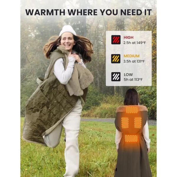 ZonLi ZStyle Battery Operated Heated Blanket Wearable Portable Heated Blanket Cordless with 10000mAH Battery Best for Office Outdoor Camping Heated Jacket 3 Heating Levels 74V Tailored CamelTailored Army Green