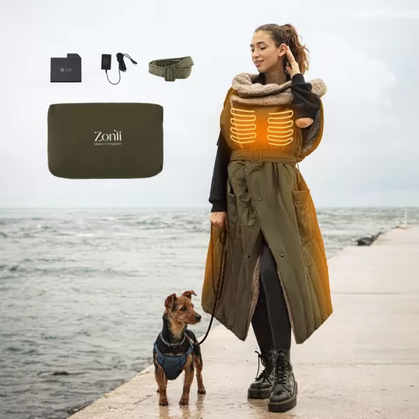 ZonLi ZStyle Battery Operated Heated Blanket Wearable Portable Heated Blanket Cordless with 10000mAH Battery Best for Office Outdoor Camping Heated Jacket 3 Heating Levels 74V Tailored CamelTailored Army Green
