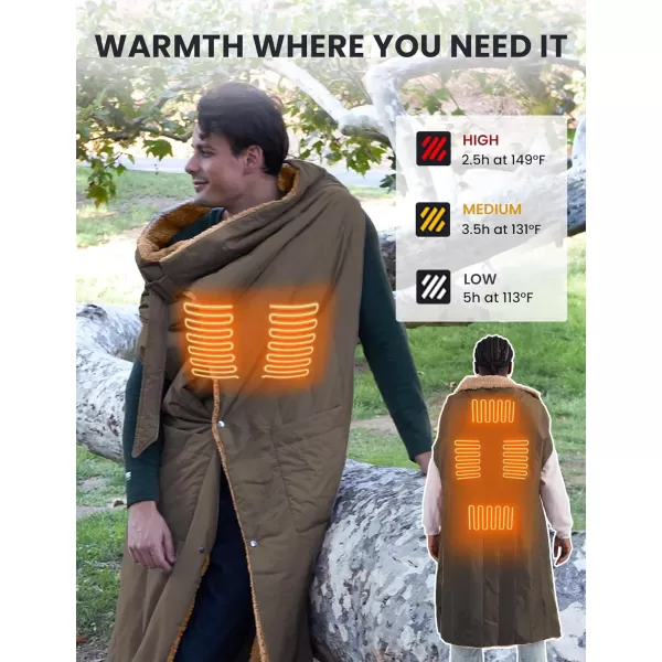 ZonLi ZStyle Battery Operated Heated Blanket Wearable Portable Heated Blanket Cordless with 10000mAH Battery Best for Office Outdoor Camping Heated Jacket 3 Heating Levels 74V Tailored CamelClassic Army Green