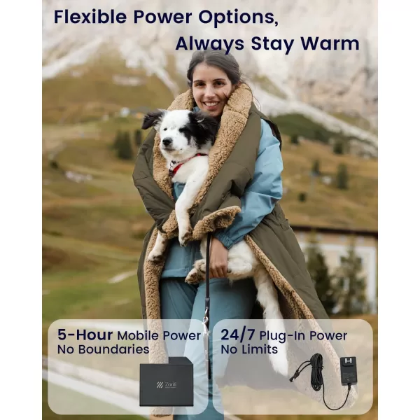 ZonLi ZStyle Battery Operated Heated Blanket Wearable Portable Heated Blanket Cordless with 10000mAH Battery Best for Office Outdoor Camping Heated Jacket 3 Heating Levels 74V Tailored CamelTailored Army Green