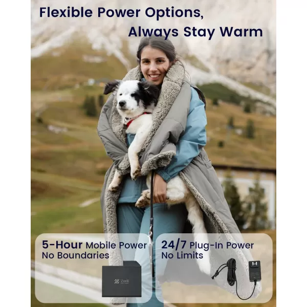 ZonLi ZStyle Battery Operated Heated Blanket Wearable Portable Heated Blanket Cordless with 10000mAH Battery Best for Office Outdoor Camping Heated Jacket 3 Heating Levels 74V Tailored CamelTailored Grey