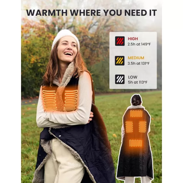 ZonLi ZStyle Heated Blanket Battery Operated Wearable Cordless Heated Blanket with 10000mAH Battery Portable Rechargeable Heated Jacket for Office Outdoor 3 Heating Levels 74V Tailored Black