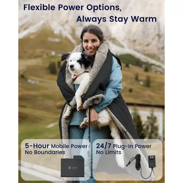 ZonLi ZStyle Heated Blanket Battery Operated Wearable Cordless Heated Blanket with 10000mAH Battery Portable Rechargeable Heated Jacket for Office Outdoor 3 Heating Levels 74V Tailored Black