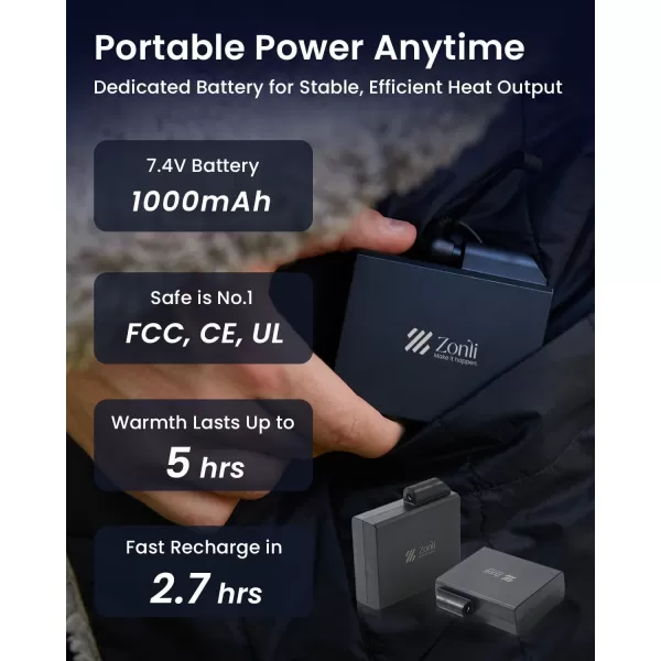 ZonLi ZStyle Heated Blanket Battery Operated Wearable Cordless Heated Blanket with 10000mAH Battery Portable Rechargeable Heated Jacket for Office Outdoor 3 Heating Levels 74V Tailored Black