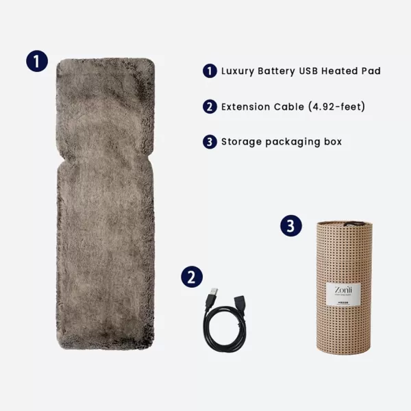 Zonli Luxury Faux Fur USB Heated Pad for Chair Sofa Couch and Car Portable Cordless5V Electric Heated Cushion with 3 Heat Levels 104F 140F Includes 492feet USB Extension CableCoffee