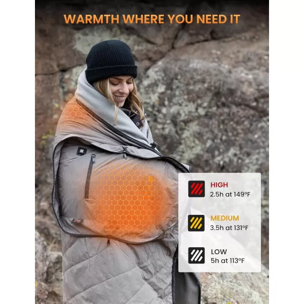 Zonli ZWalk Heated Blanket Battery Operated Cordless Portable Electric Blankets with 3 Heating Levels Rechargeable 74V 10000mAh Battery Wearable Cloak with Zipper for Outdoor Sports and CampingLight Grey
