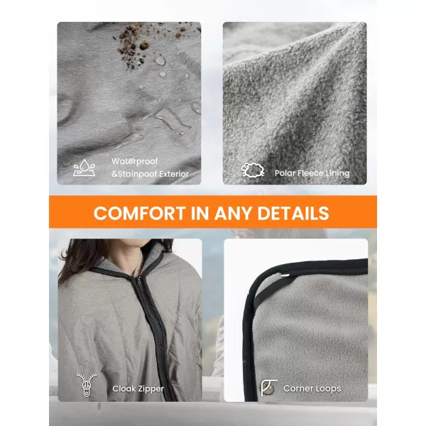 Zonli ZWalk Heated Blanket Battery Operated Cordless Portable Electric Blankets with 3 Heating Levels Rechargeable 74V 10000mAh Battery Wearable Cloak with Zipper for Outdoor Sports and CampingLight Grey