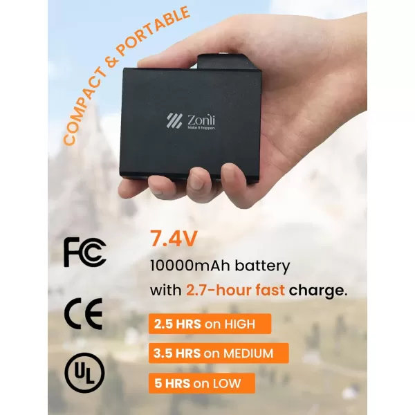 Zonli ZWalk Heated Blanket Battery Operated Cordless Portable Electric Blankets with 3 Heating Levels Rechargeable 74V 10000mAh Battery Wearable Cloak with Zipper for Outdoor Sports and CampingDark Grey