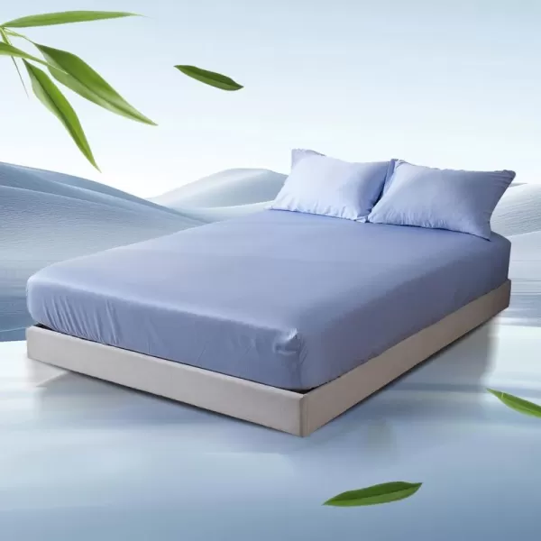 ZonLi 100 Rayon Derived from Bamboo Cooling Fitted Sheet King Size for Hot Sleeper 76quotx80quot Blue AshesSkyway Blue