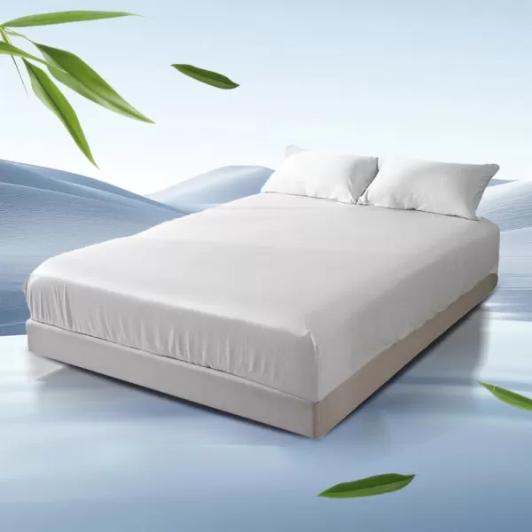 ZonLi 100 Rayon Derived from Bamboo Cooling Fitted Sheet King Size for Hot Sleeper 76quotx80quot Blue AshesSnow White
