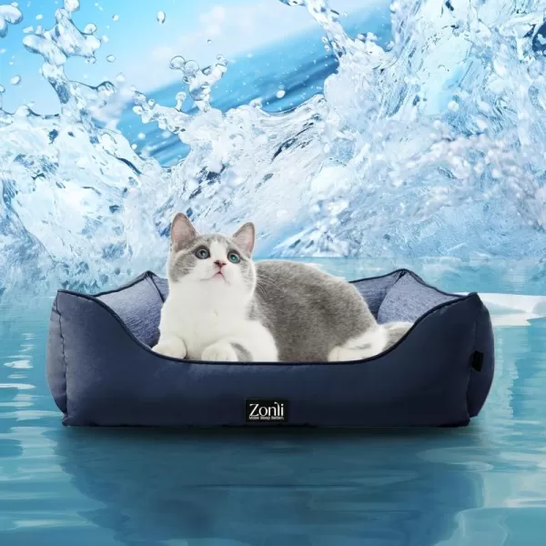 ZonLi Dog Cooling Mat 36quot x 23quotMedium Cooling Pad Reversible Cool ampamp Warm Pet Cool Mats for Dog and Cat use in Crate Kennel Bed Sofa Machine Washable Durable NonGel Glacial GreyNavy Blue
