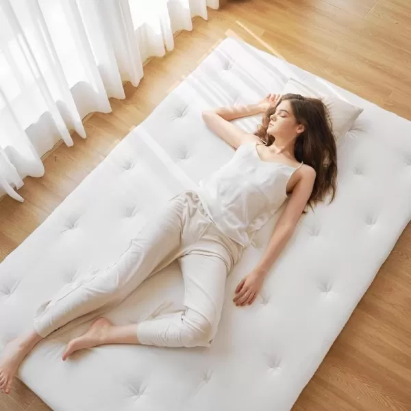 ZonLi Japanese Floor Futon Mattress Full Size 54quotx 80quot100 Cotton 25 Thicken Tatami MattressFoldable Sleeping PadPortable Dormitory Tatami MatRoll Up Floor Lounger Bed for Adult Light GreyWhite