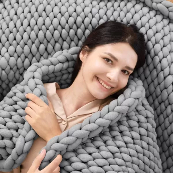 ZonLi Knitted Weighted Blanket 60x8015 poundsHandmade Chunky Knitted Throw Blanket Queen Size for SleepHome Decor for Sofa Bed Suit for AdultsGrey