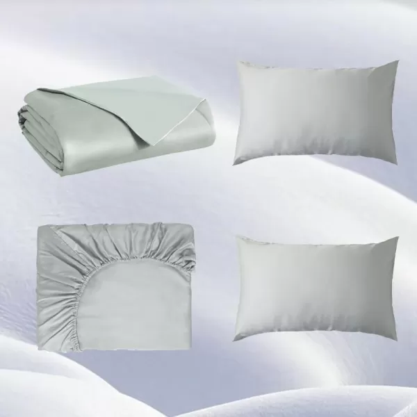 ZonLi ZMagic Cooling Bundle Comforter  Cooling Fitted Sheet  Pillowcase Iceberg Green Queen