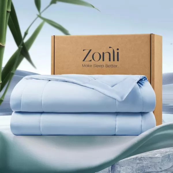 ZonLi ZMagic Cooling Comforter Hypoallergenic Bamboo Viscose Lightweight Breathable Soft Summer Blanket for Hot Sleepers Quickly Cooling Quilt for Night Sweats Iceberg Green Twin 60quotx80quot04  Skyway Blue