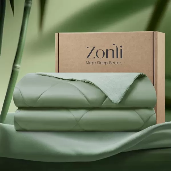 ZonLi ZMagic Cooling Comforter Hypoallergenic Bamboo Viscose Lightweight Breathable Soft Summer Blanket for Hot Sleepers Quickly Cooling Quilt for Night Sweats Iceberg Green Twin 60quotx80quot06  Green