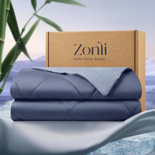 ZonLi ZMagic Cooling Comforter Hypoallergenic Bamboo Viscose Lightweight Breathable Soft Summer Blanket for Hot Sleepers Quickly Cooling Quilt for Night Sweats Iceberg Green Twin 60quotx80quot03  Navy Blue