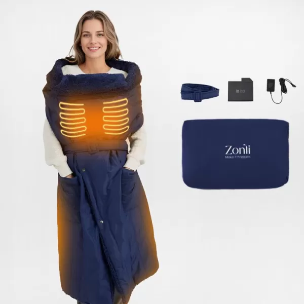 ZonLi ZStyle Battery Operated Heated Blanket Wearable Portable Heated Blanket Cordless with 10000mAH Battery Best for Office Outdoor Camping Heated Jacket 3 Heating Levels 74V Tailored CamelTailored Navy Blue