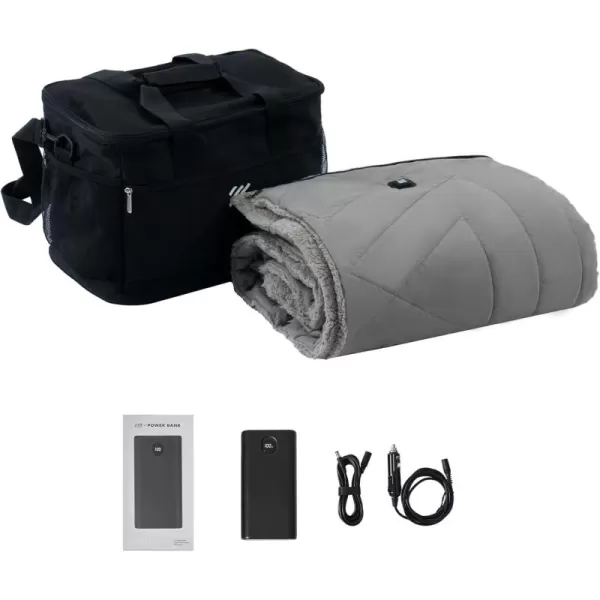 ZonLi ZWalk Pro 36W Battery Operated Heated BlanketPortableCordless Rechargeable Heated Blanket with 3 Heating LevelsIncludes 20000mAh Power Bankfor Car Stadium Outdoors BlackGrey